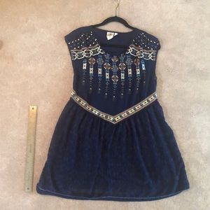 One September Anthropologie blue embroidered dress